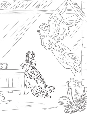 Angel gabriel visits mary coloring page free printable coloring pages