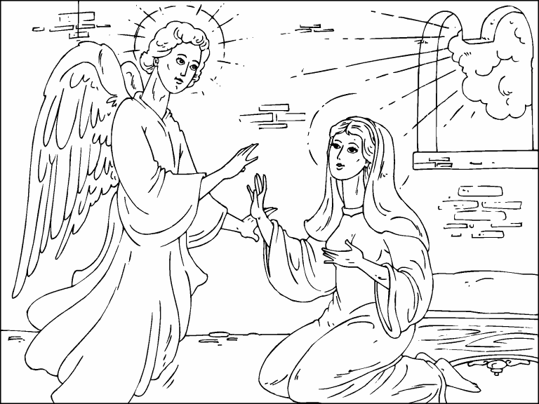 Angel gabriel visits mary coloring page