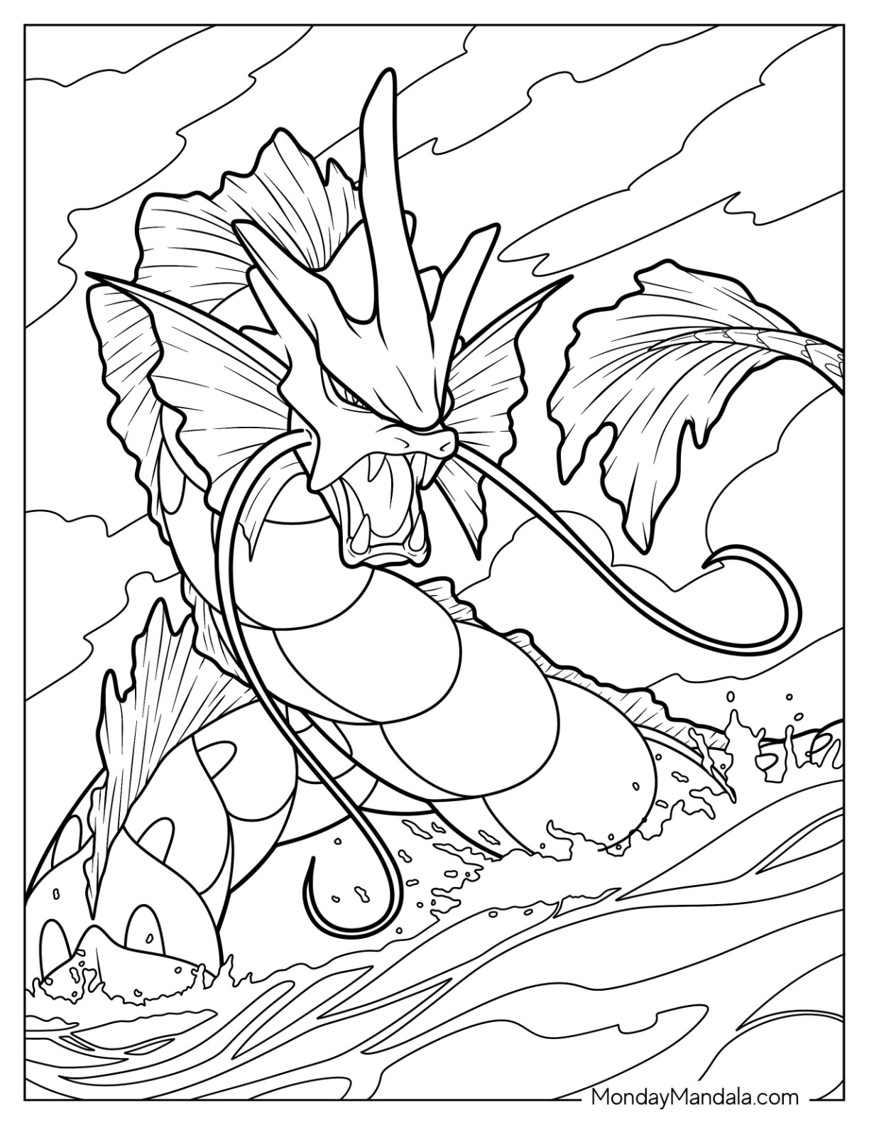 Gyarados coloring pages free pdf printables