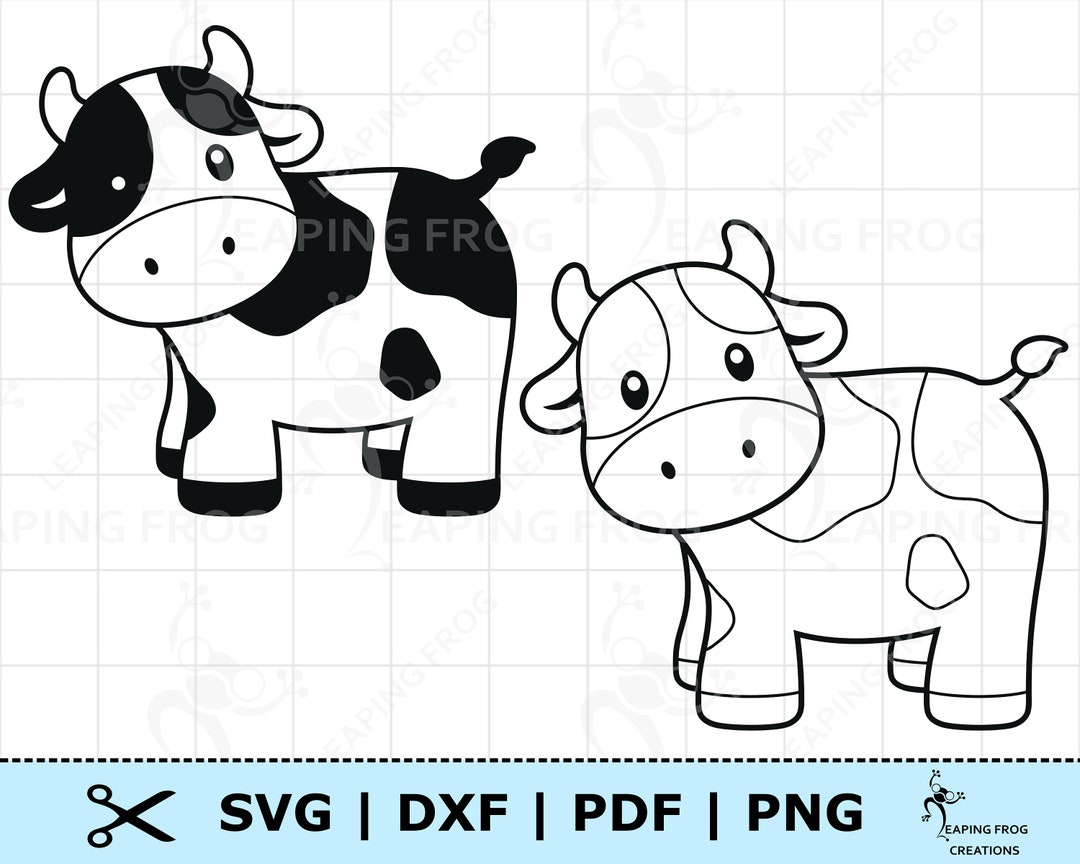 Cute cow svg png dxf eps layered whole image digital download cricut silhouette cut files cow coloring page svg