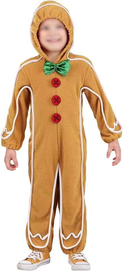 Xmas gingerbread man costume kids gingerbread onesie kids christmas outfit boy girl cosplay hooded jumpsuit brown