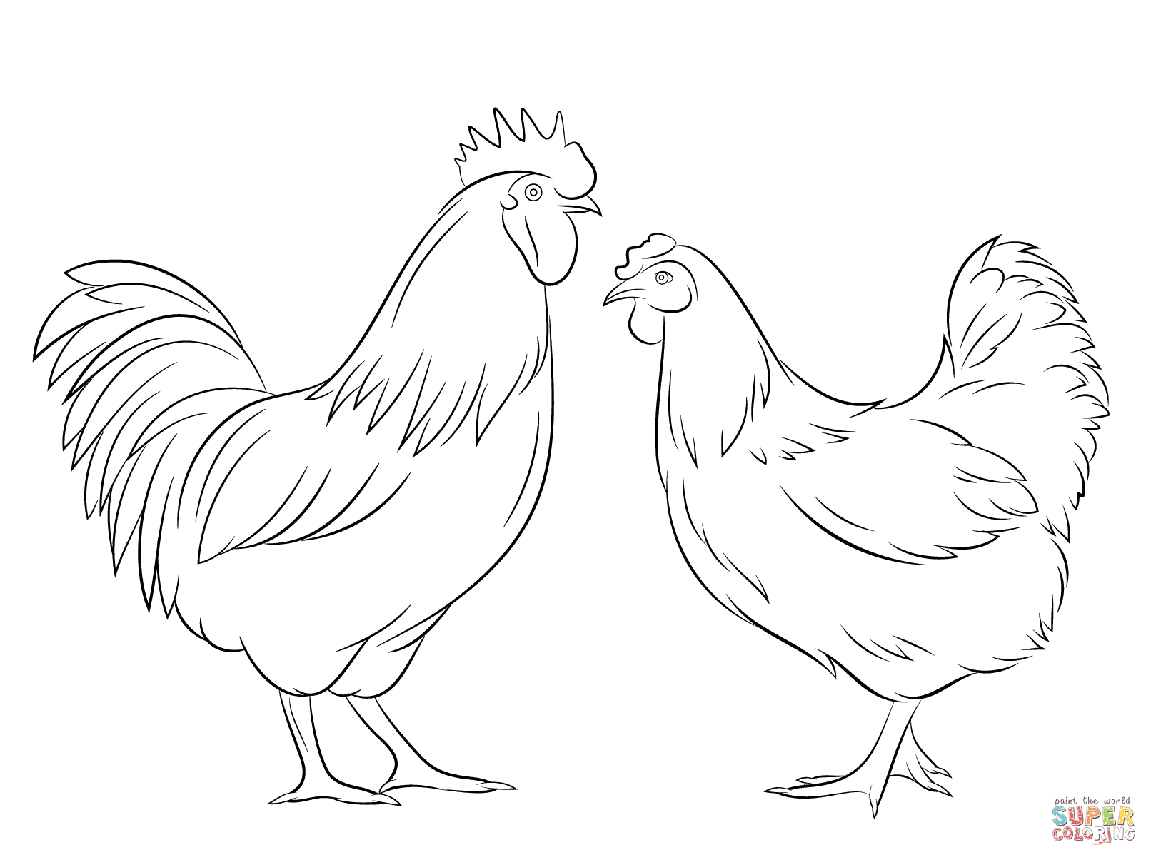 Rooster and hen coloring page free printable coloring pages