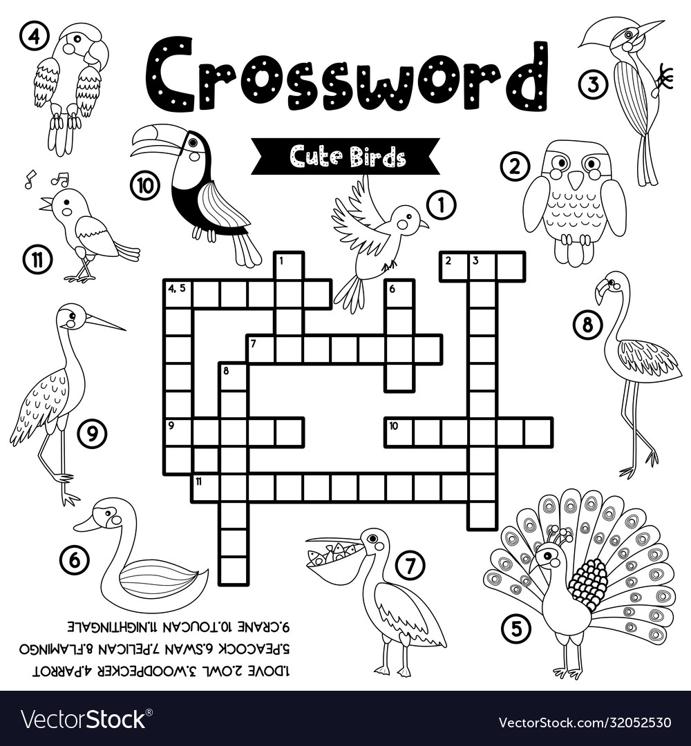 Crossword puzzle bird animals coloring version vector image