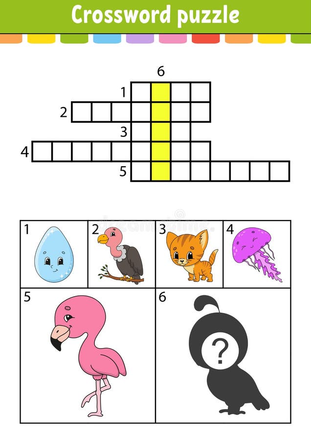 Crossword puzzle education developing worksheet activity page for study english with color pictures game for children stock vector