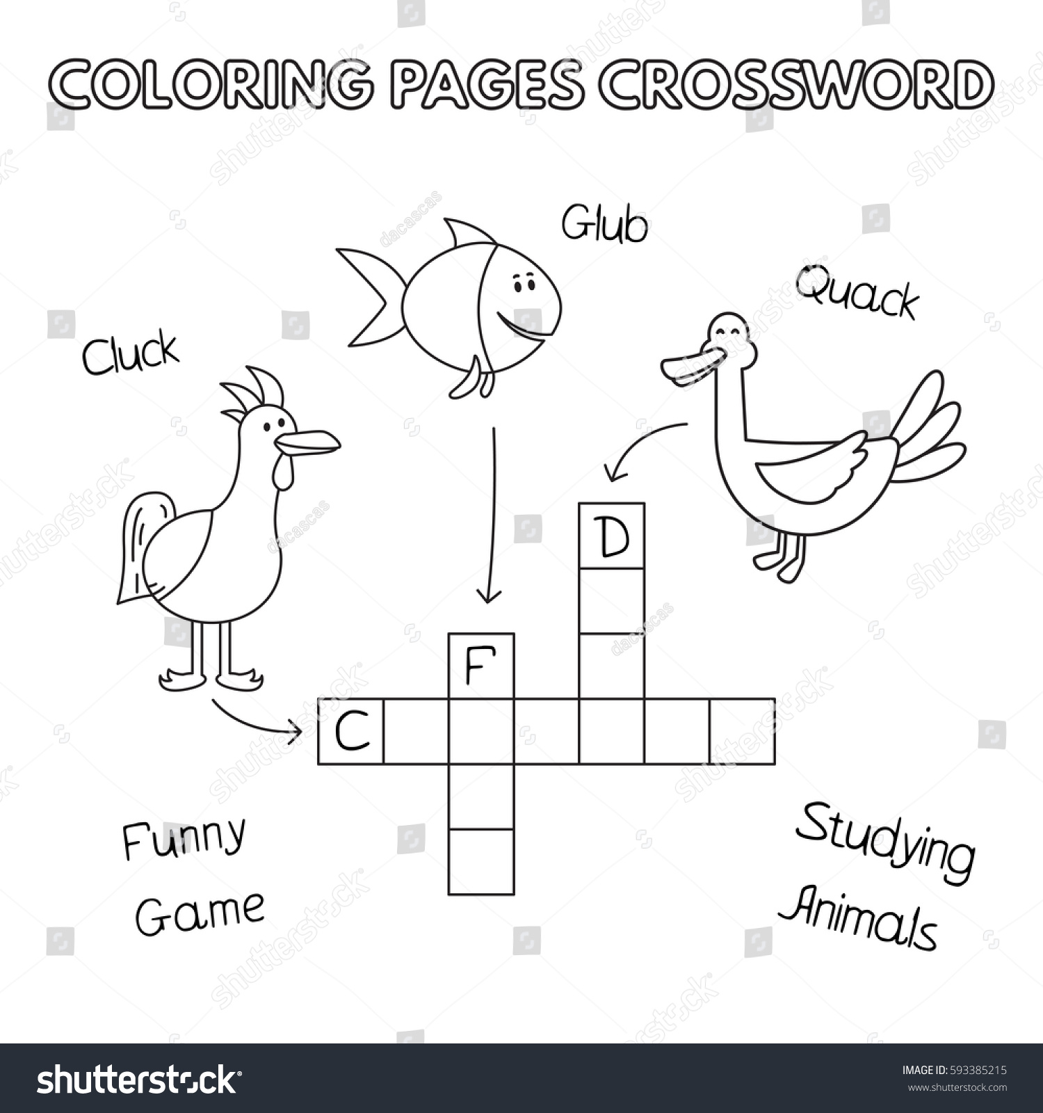 Funny animals crossword vector coloring book stock vector royalty free