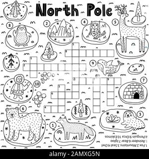 Crossword coloring book page education game for children about animals stock vector image art