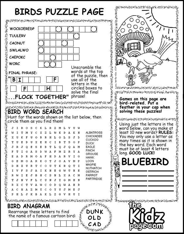 Birds puzzle page activity sheet