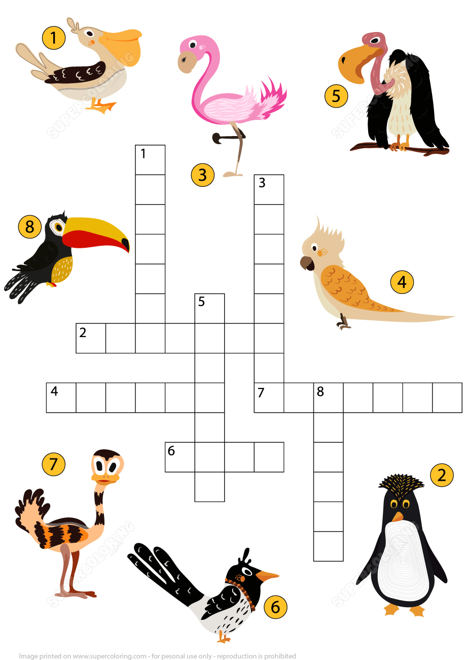 Study birds crossword puzzle free printable puzzle games