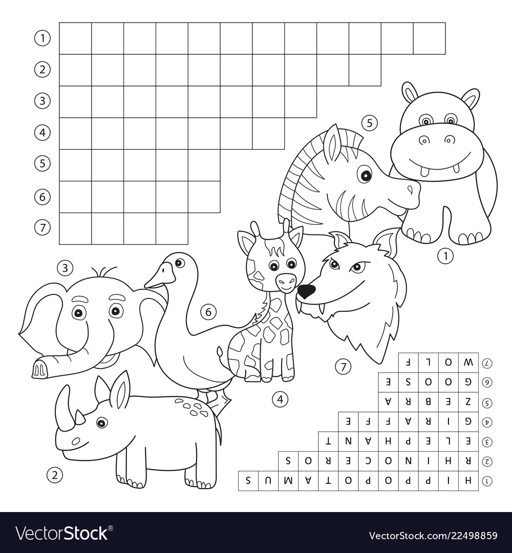 Crossword coloring book page education game vector image