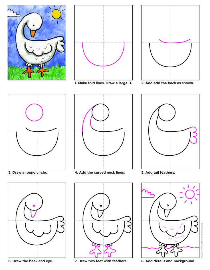 Easy how to draw a goose tutorial and goose coloring page drawing for kids art drawings for kids kids art projects