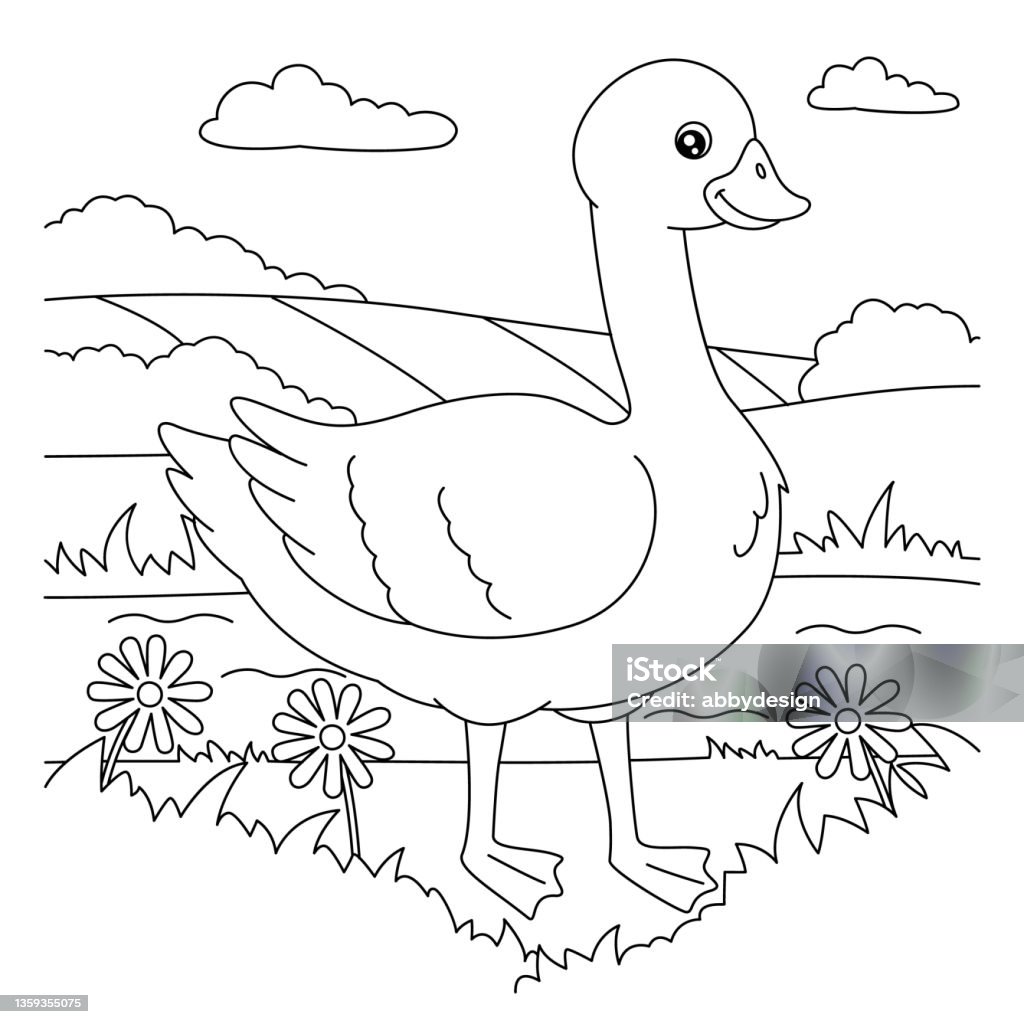 Goose coloring page for kids stock illustration