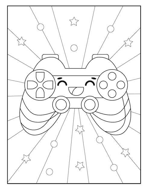 Premium vector kawaii game controller coloring page