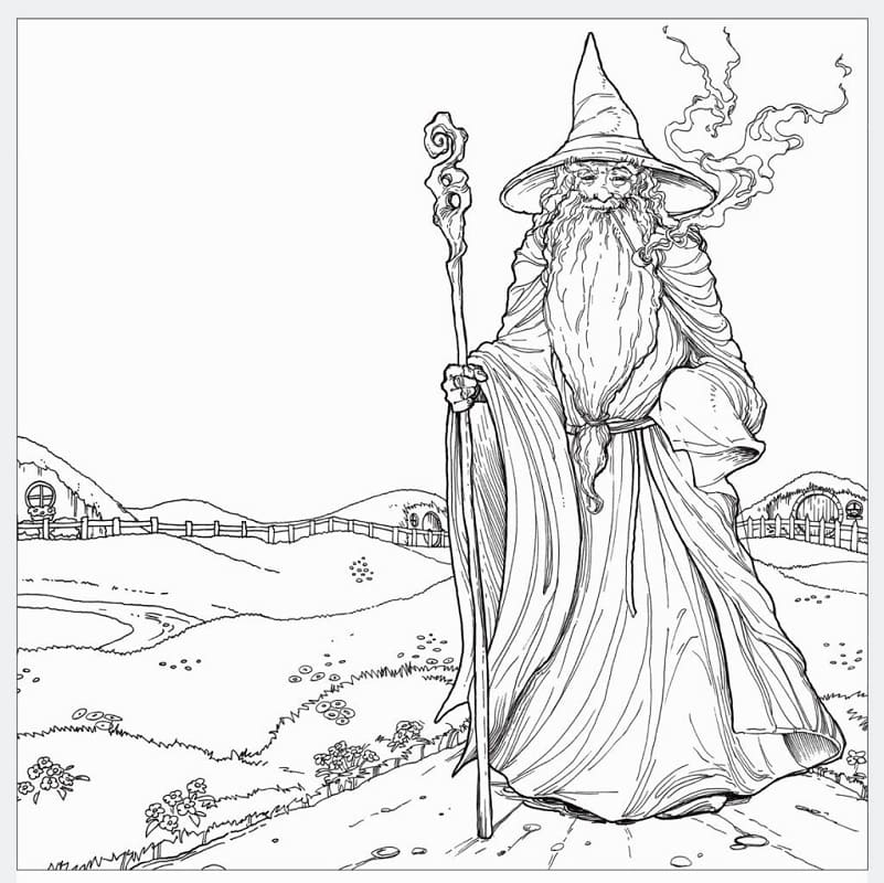 Happy gandalf coloring page