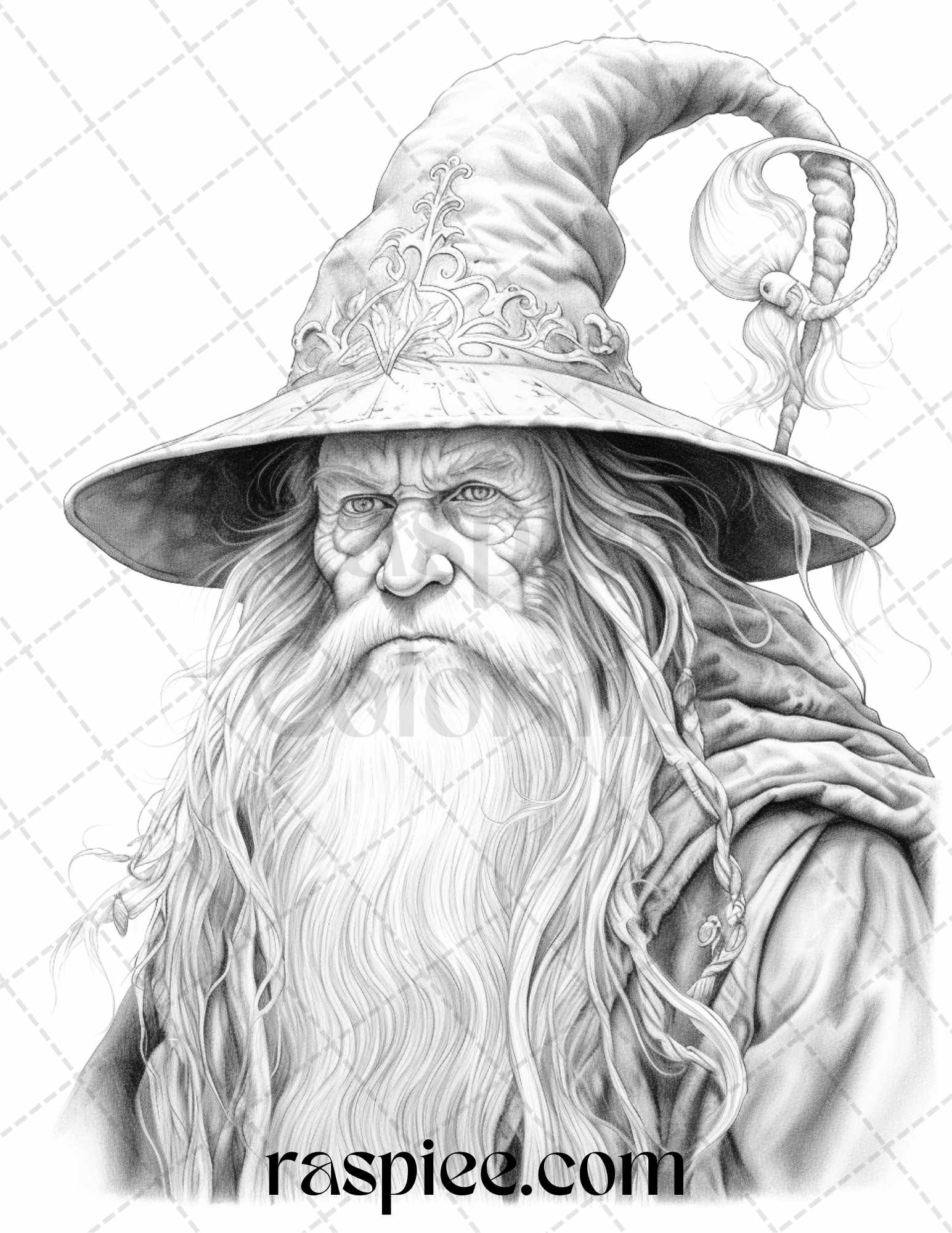 Magical wizard grayscale coloring pages for adults printable pdf f â coloring