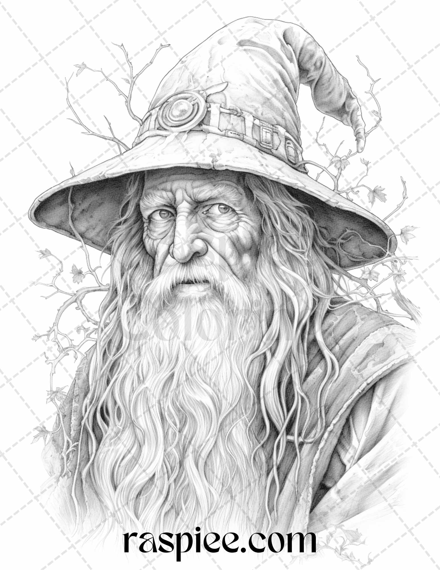 Magical wizard grayscale coloring pages for adults printable pdf f â coloring