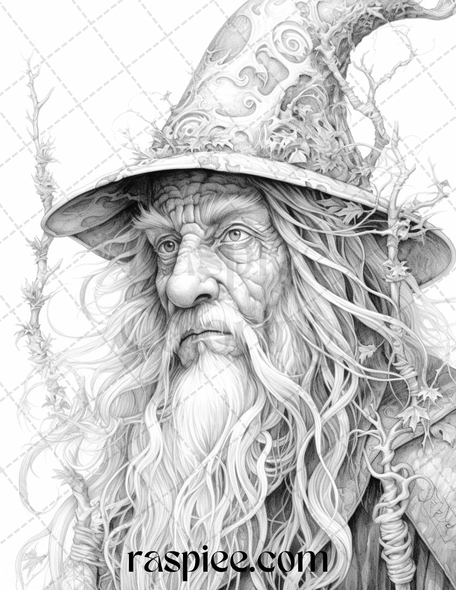 Magical wizard grayscale coloring pages for adults printable pdf f â coloring