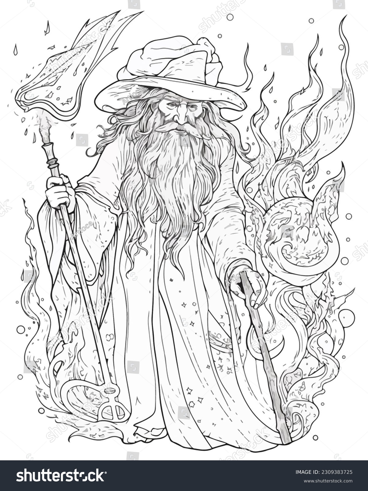 Mage elf magical fire illustration coloring stock illustration