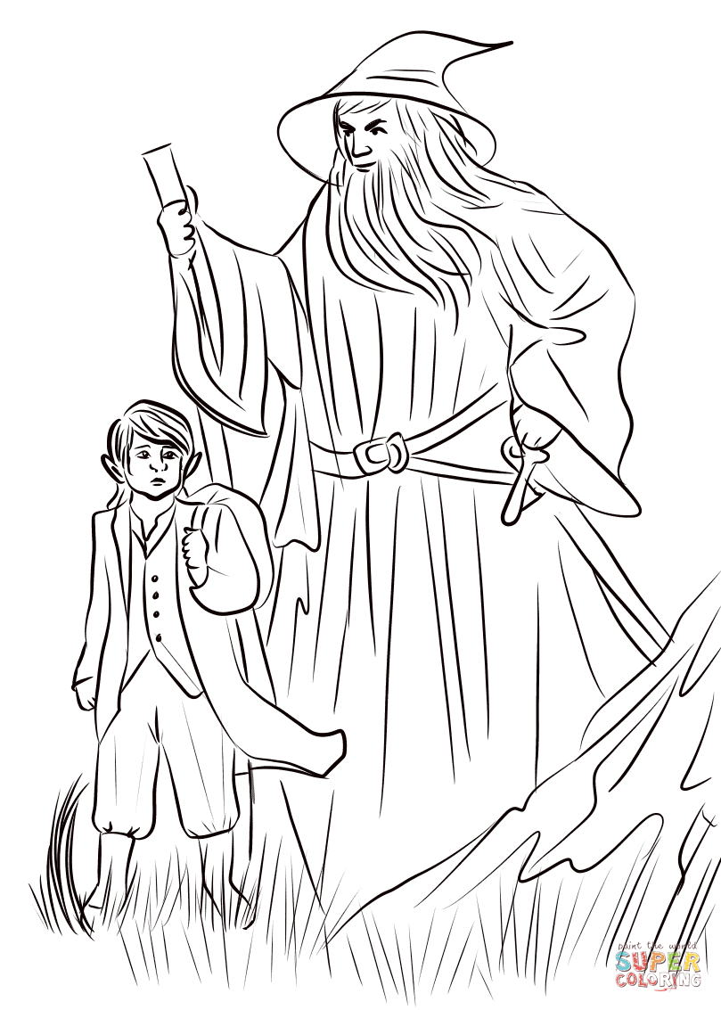 Over hill bilbo and gandalf coloring page free printable coloring pages