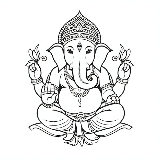 Premium ai image ganesha outlined art for kids coloring book