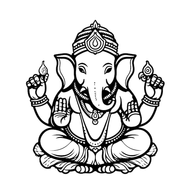 Premium vector sketch hand drawn single line art coloring page line drawing happy ganesh chaturthi day