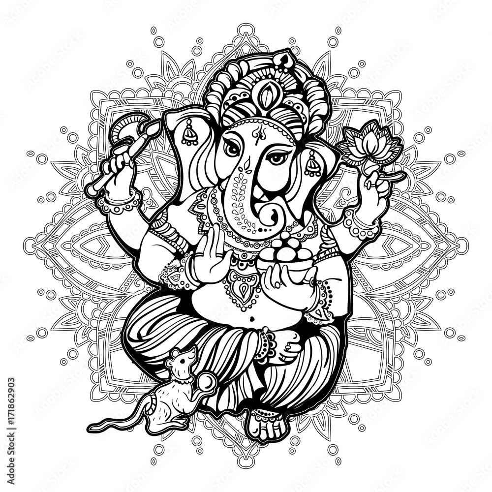 Ganesha coloring book for adults vector