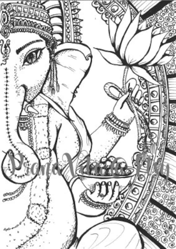 Ganesha coloring page ink drawing digital download instant download