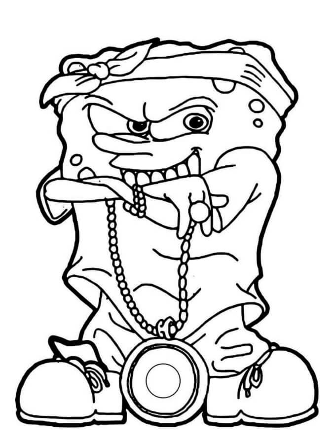 Spongebob dressed up as a rapper coloring page