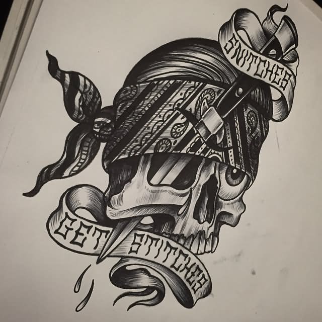 Gangsta Tattoo Design with Money Bag and Gas Mask