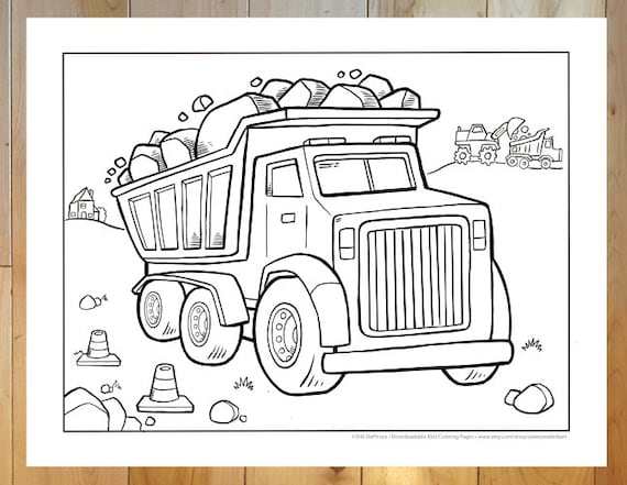 Big construction dump truck coloring page downloadable pdf file