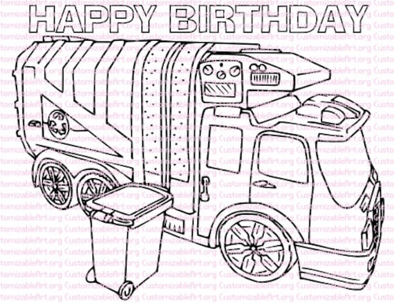 Garbage truck birthday party printables garbage truck coloring page birthday party favors rubbish trash truck party supplies download pdf