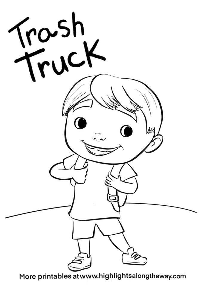 Trash truck coloring sheets featuring hank and grandpa