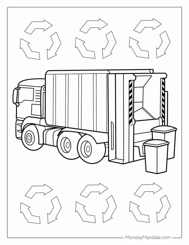 Garbage truck coloring pages free pdf printables