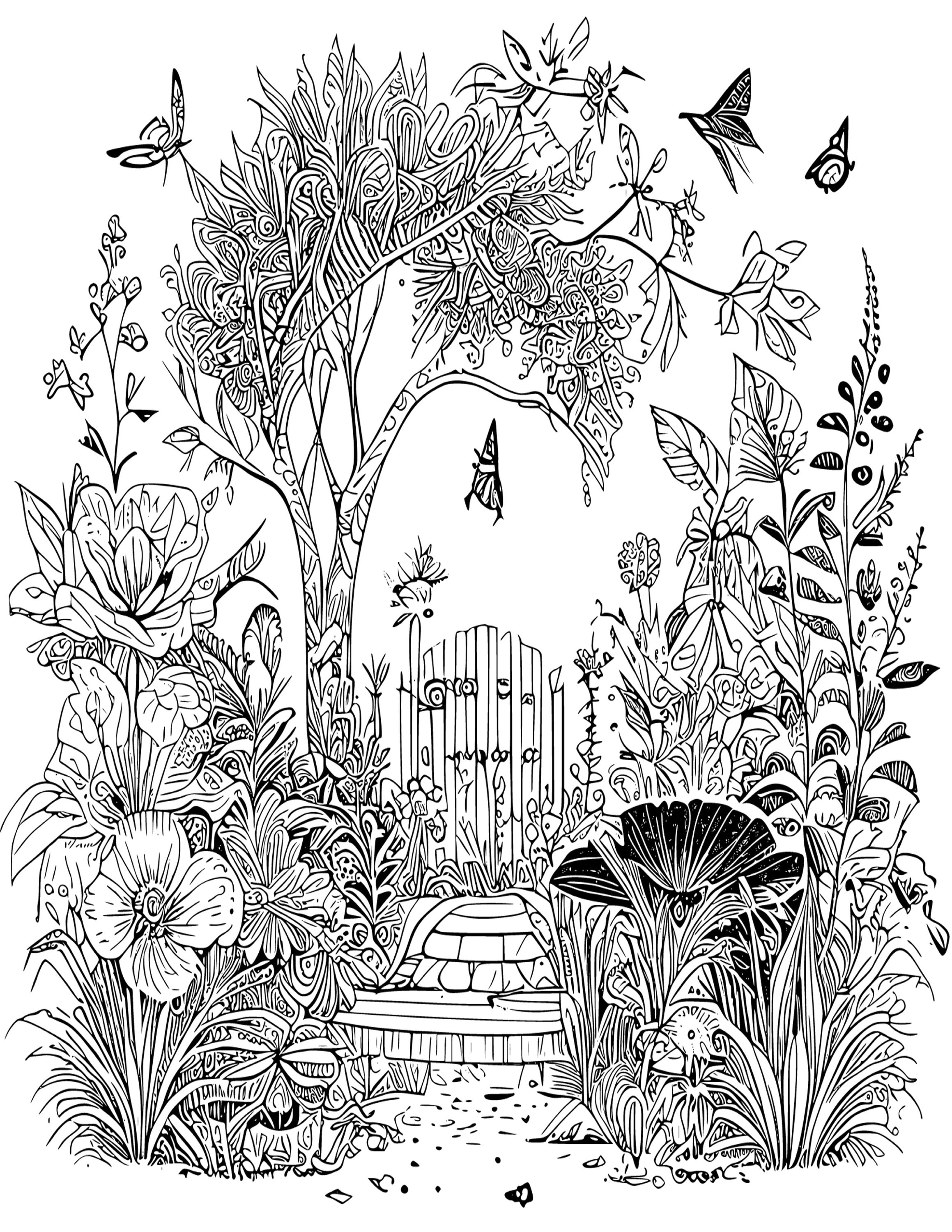 Book fantasy garden adult grayscale coloring pages fairy gardens adult printable book digital download not a physical product instant download