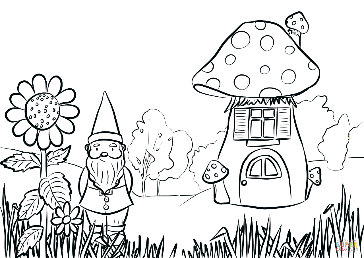 Gnome in the garden coloring page free printable coloring pages