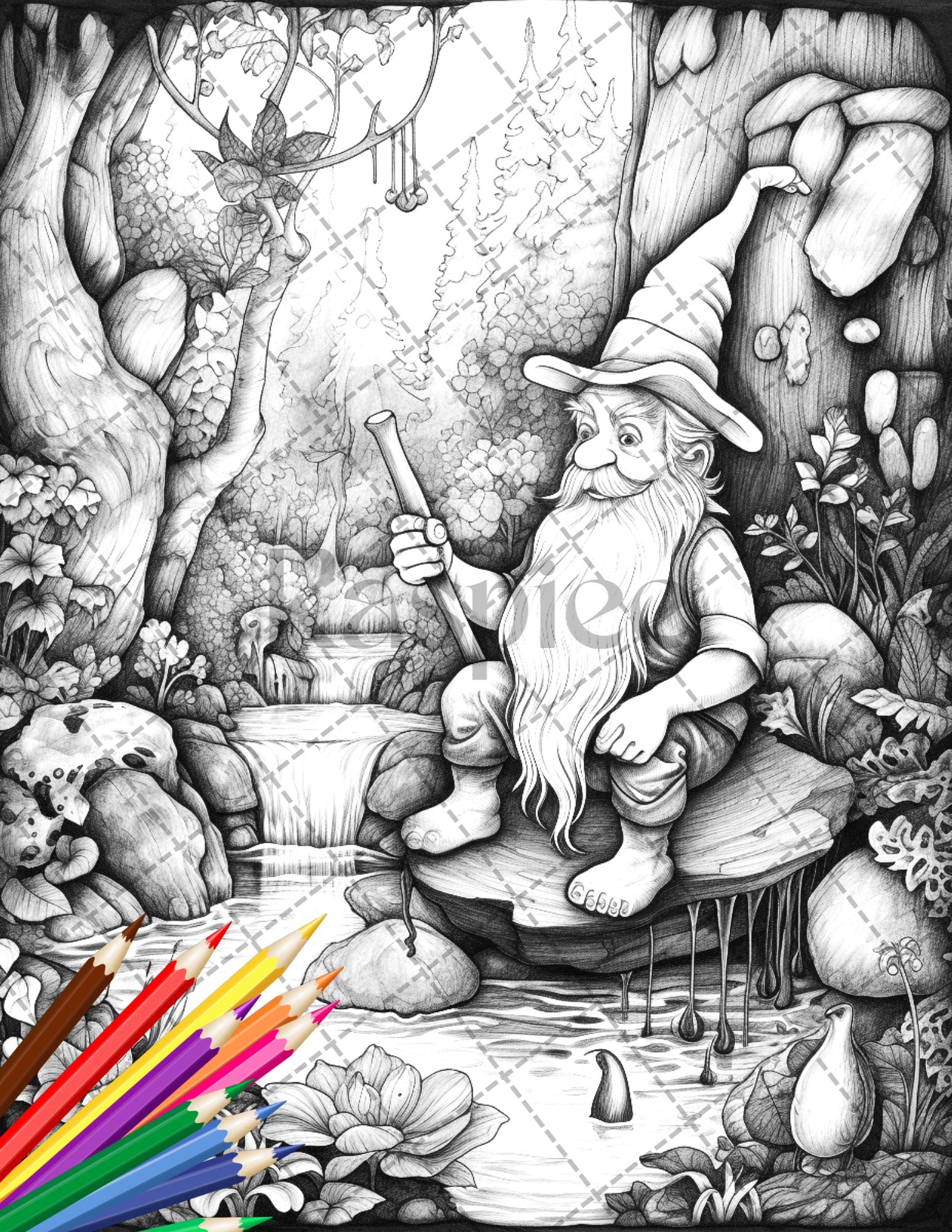 Enchanted gnome coloring pages printable for adults grayscale colo â coloring