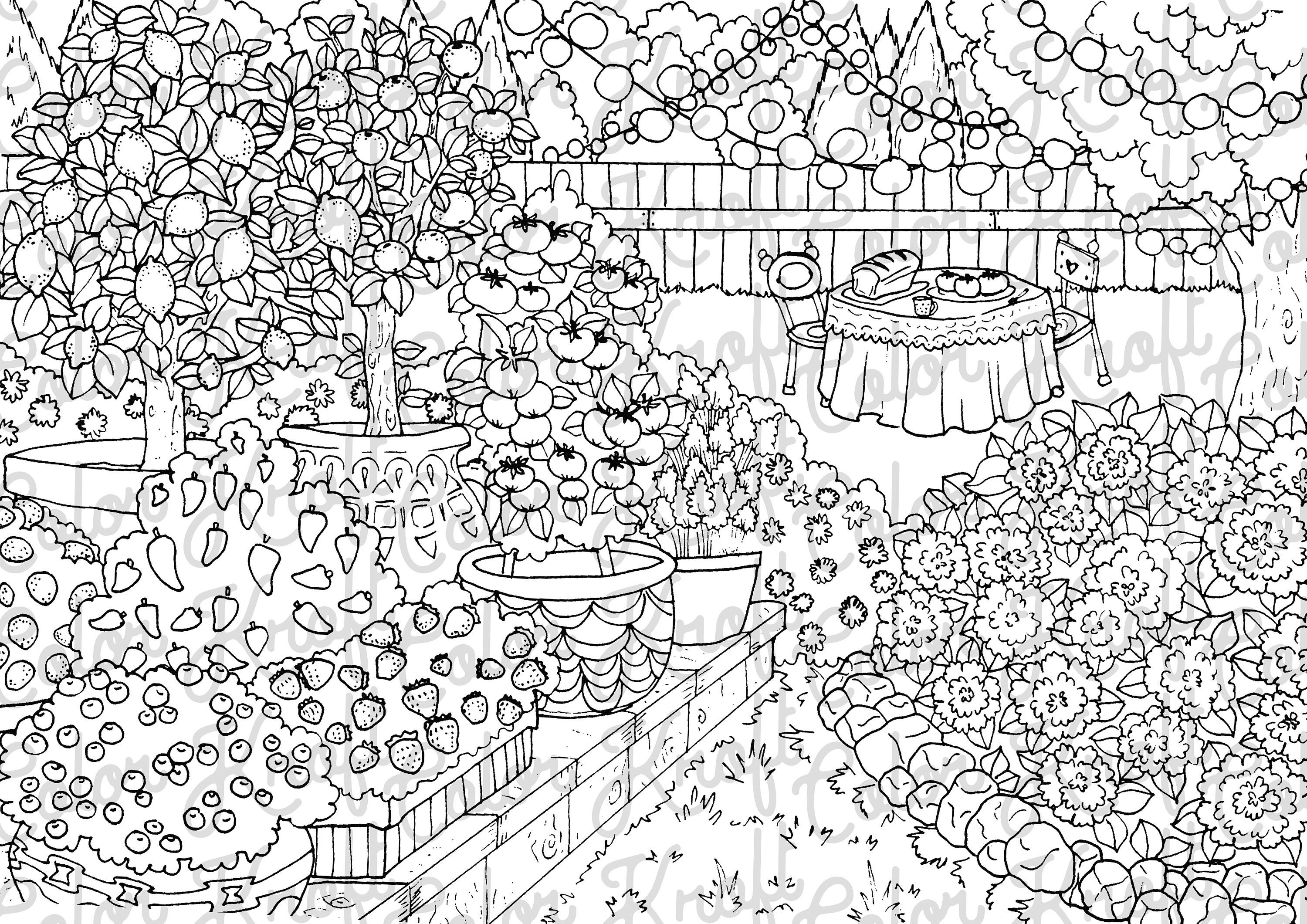 Country garden coloring page printable digital download coloring