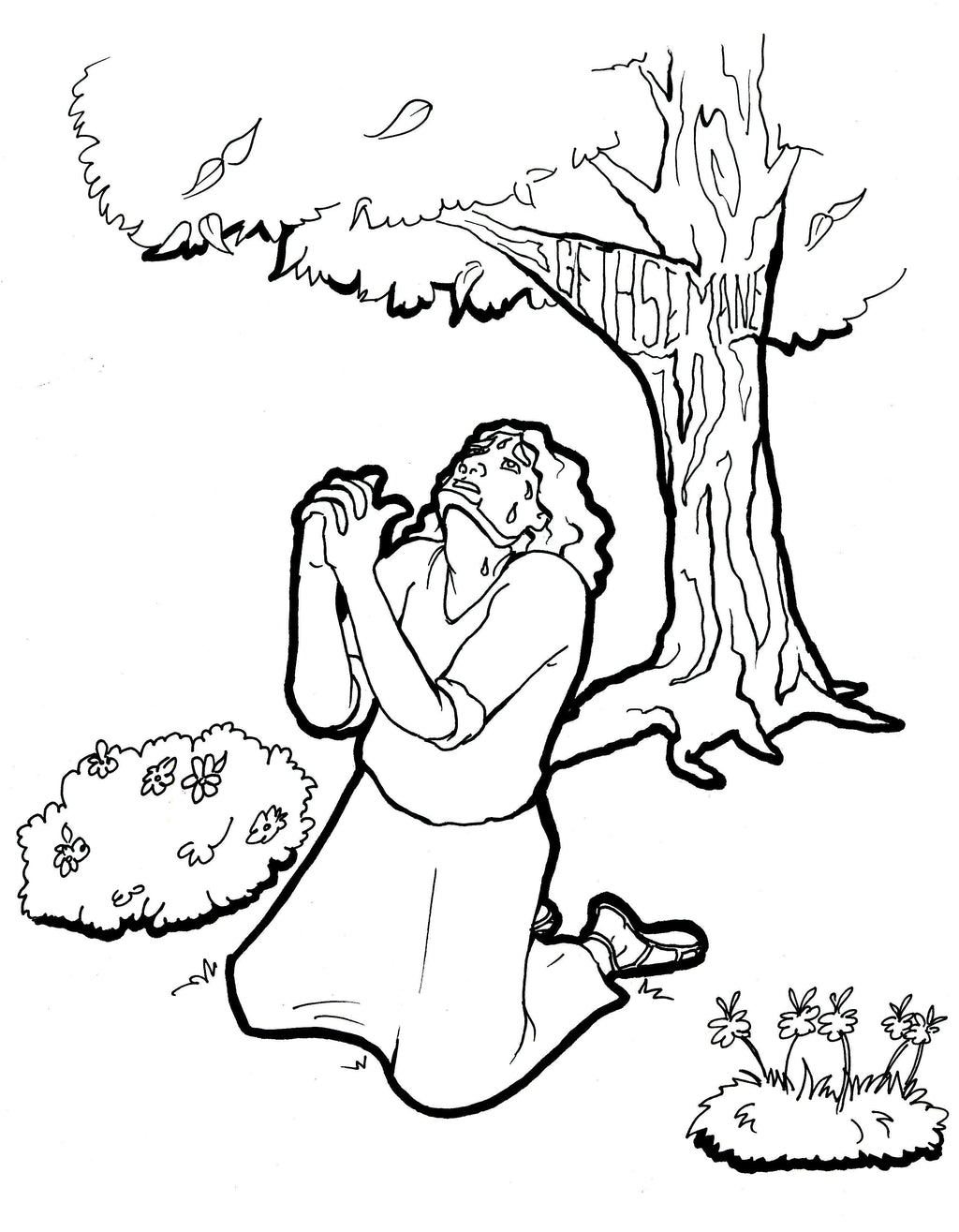 Jesus prays in the garden coloring page