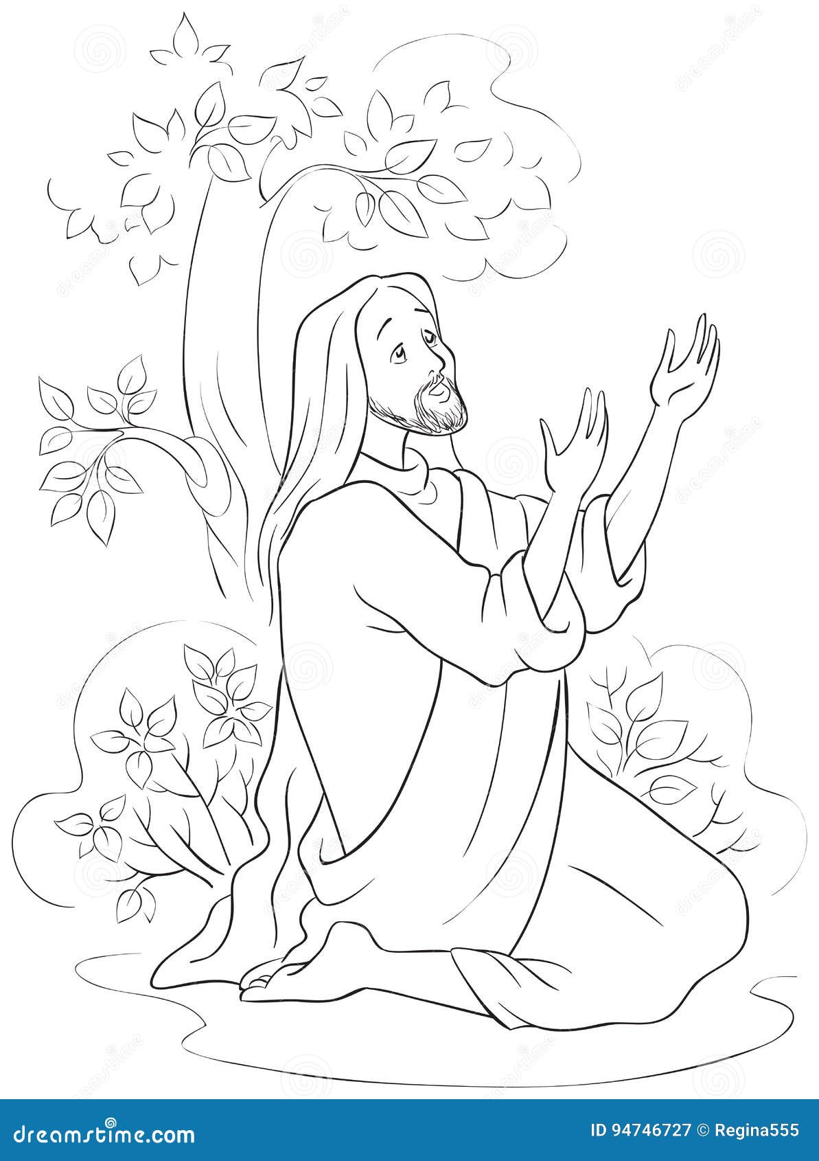 The prayer of jesus in the gethsemane garden coloring page stock vector