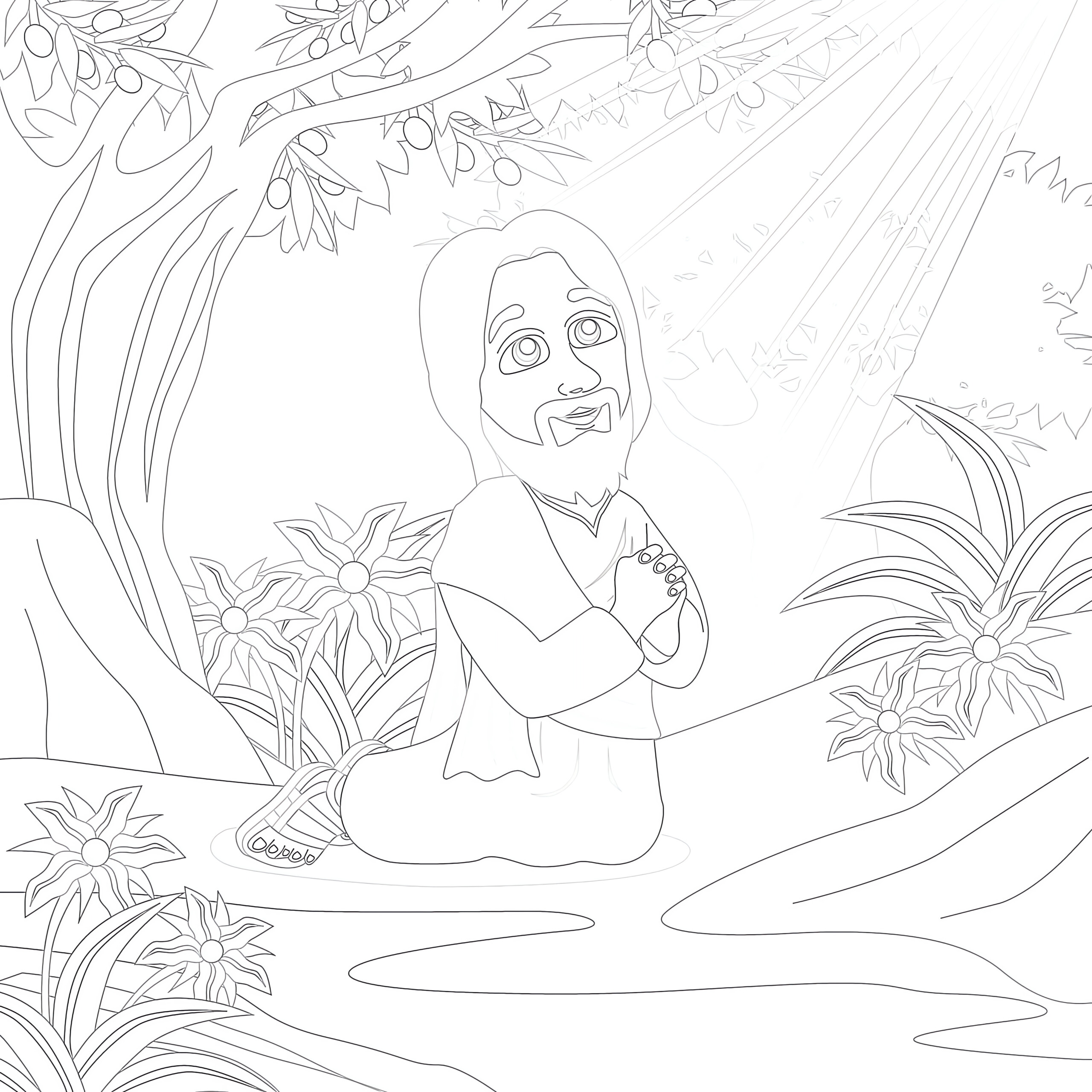 Jesus prays in the garden of gethsemane coloring page