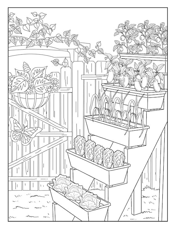 Vegetable garden garden gallery coloring pages for adults printable coloring page instant download pdf