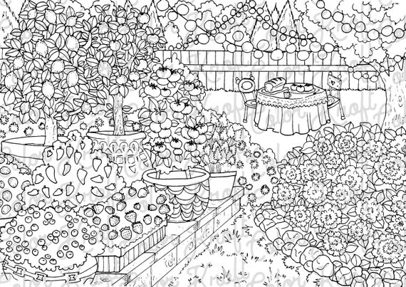 Country garden coloring page printable digital download coloring