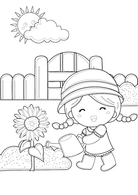 Premium vector coloring pages for kids a page garden play theme