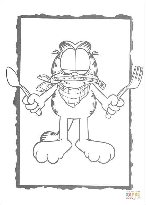 Picture of garfield with fork and knife coloring page free printable coloring pages