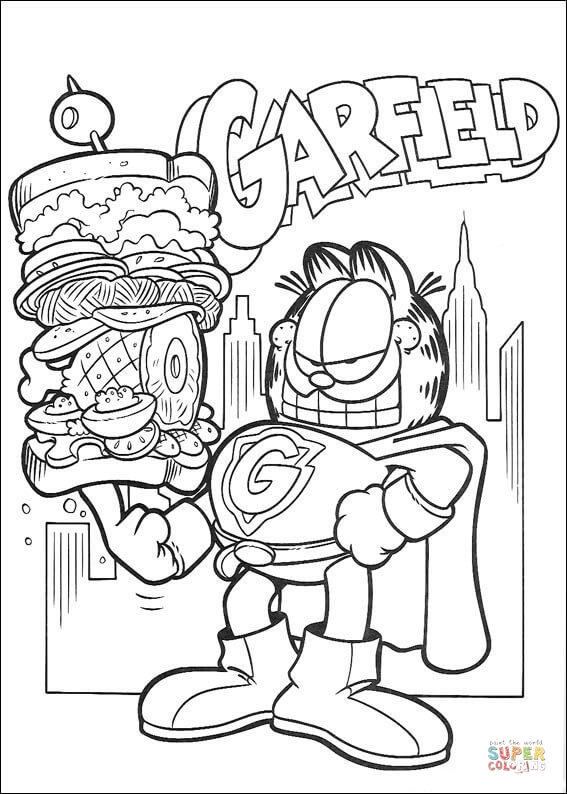 Super garfield coloring page free printable coloring pages