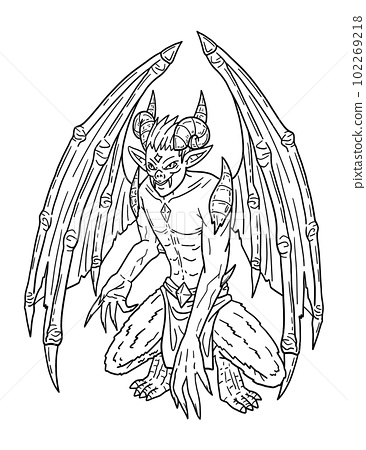 Halloween perching gargoyle isolated coloring page