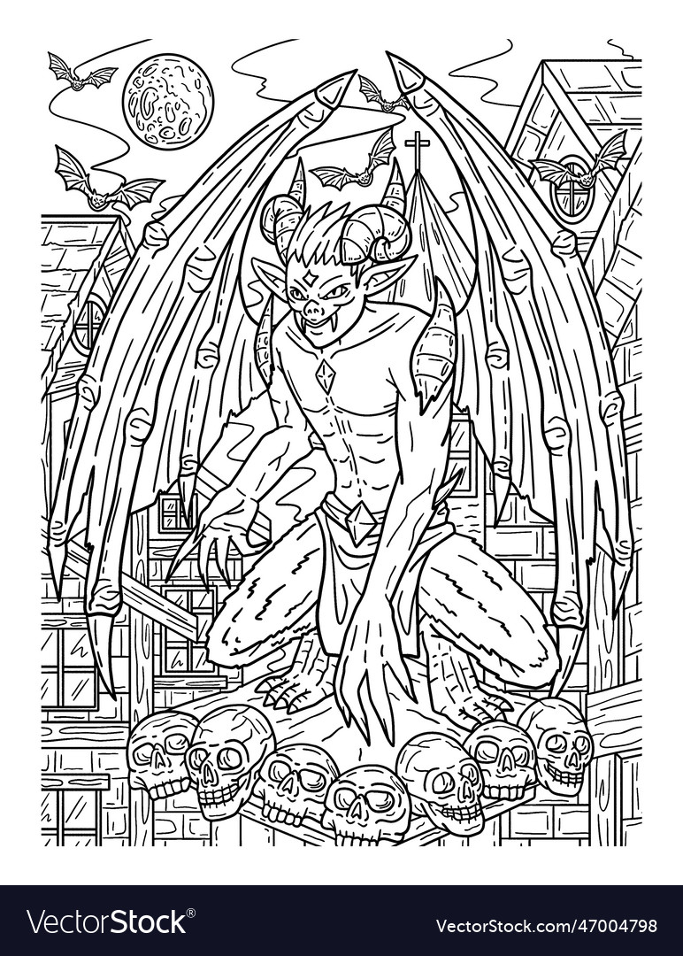 Halloween perching gargoyle adults coloring page vector image