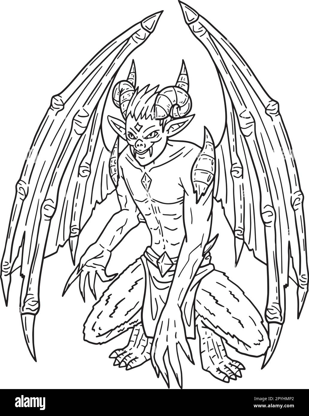 Halloween perching gargoyle isolated coloring page stock vector image art