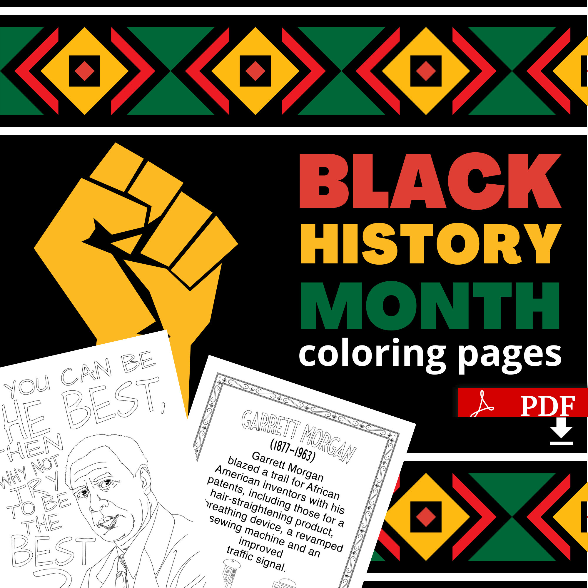 Best value black history month coloring pages digital download garrett morgan historical black african american hero with fun facts