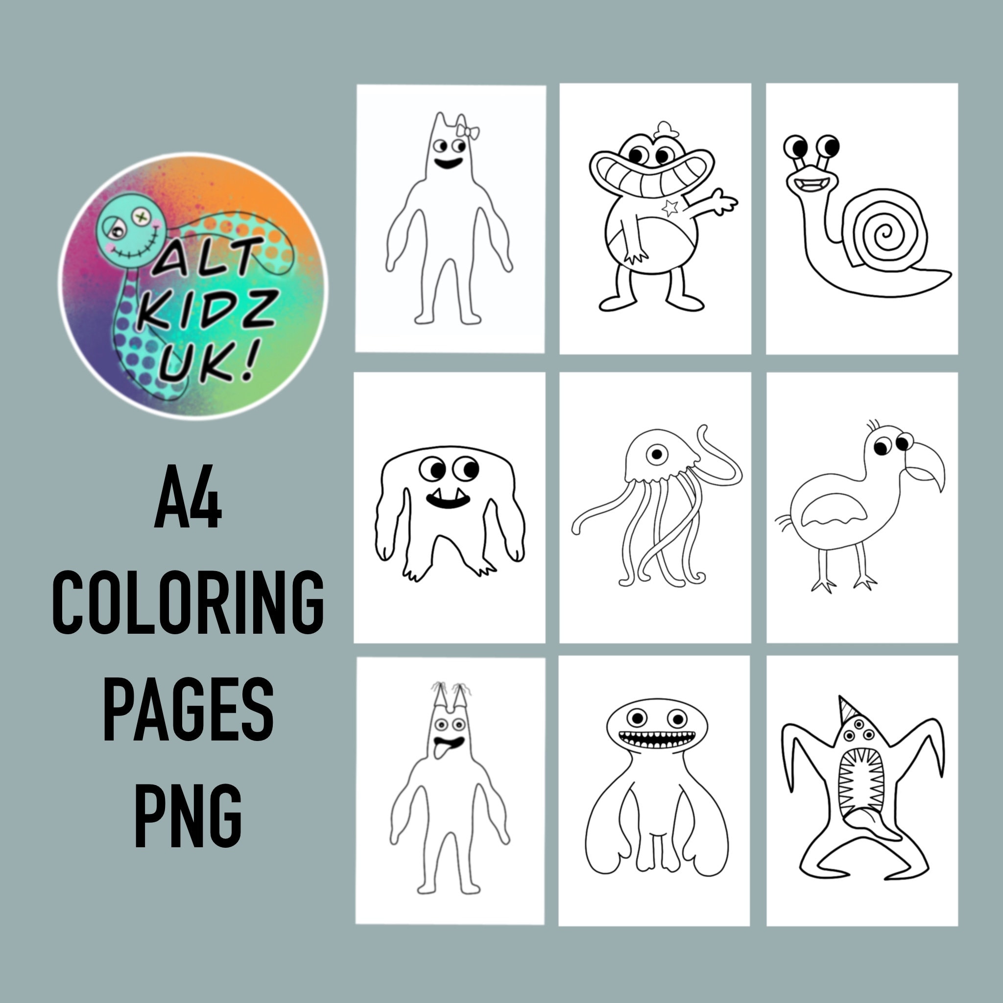 Garten of banban characters coloring bundle png digital download images for printing colouring pages