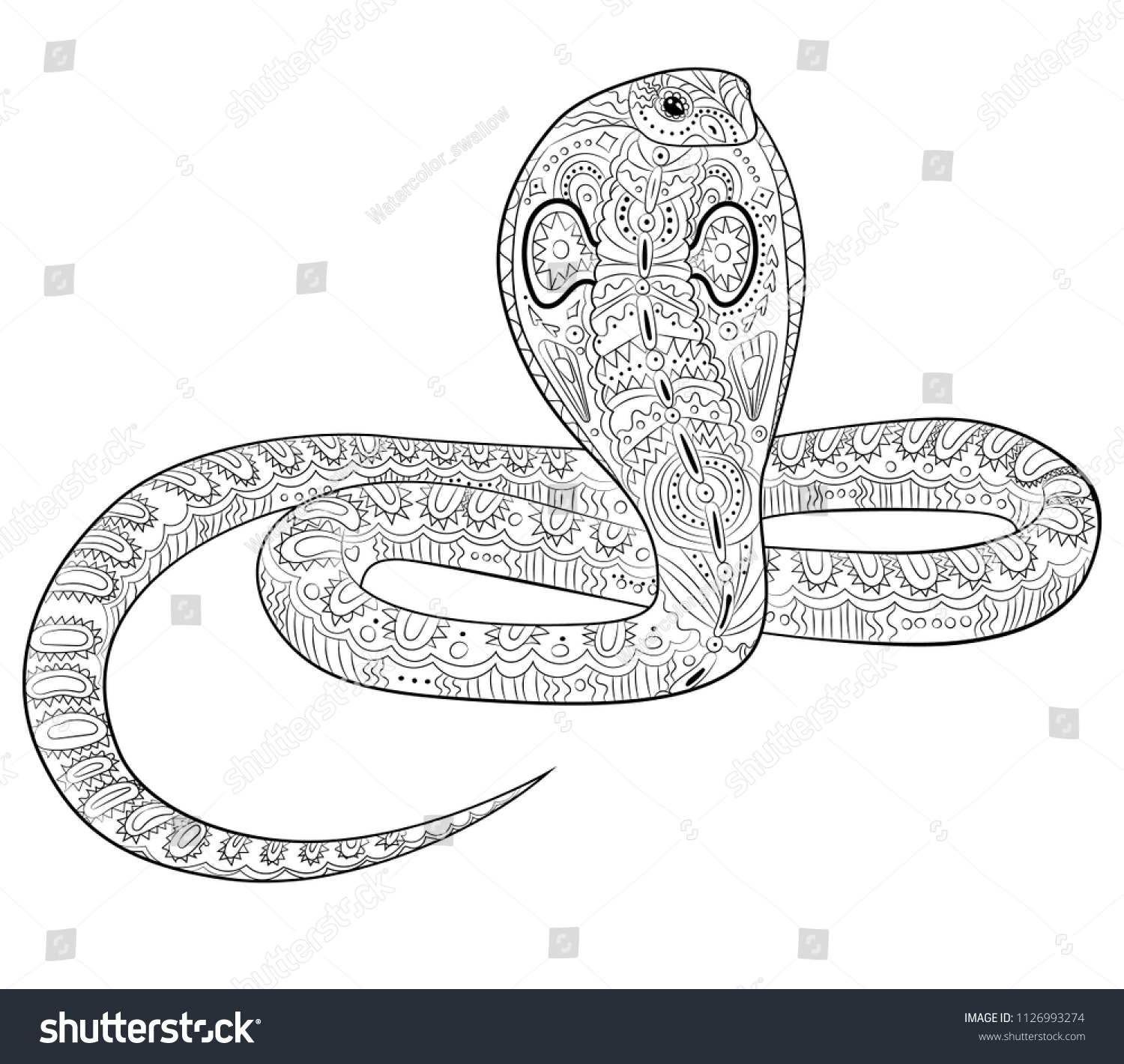 Coloring page snake zentangle style black stock vector royalty free